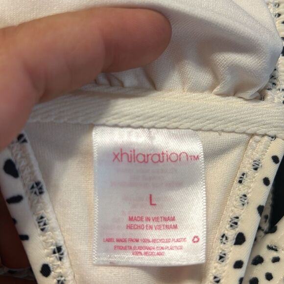 XHILARATION Large Smocked Bralette Bikini Top Cream Black Polka Dots Padded - Picture 7 of 8